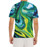 Blue And Green Acid Melt Print Men's Short Sleeve Rash Guard