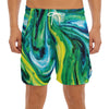 Blue And Green Acid Melt Print Men's Split Running Shorts