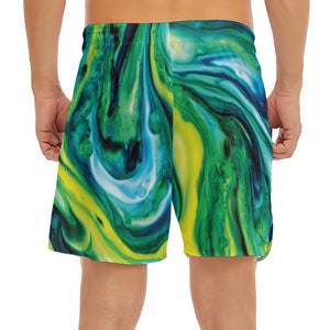 Blue And Green Acid Melt Print Men's Split Running Shorts