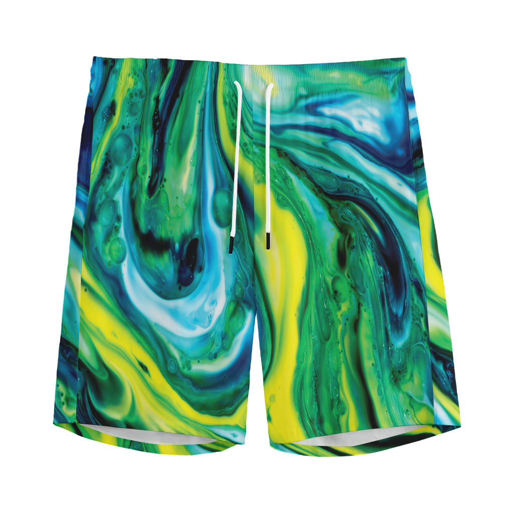 Blue And Green Acid Melt Print Men's Sports Shorts