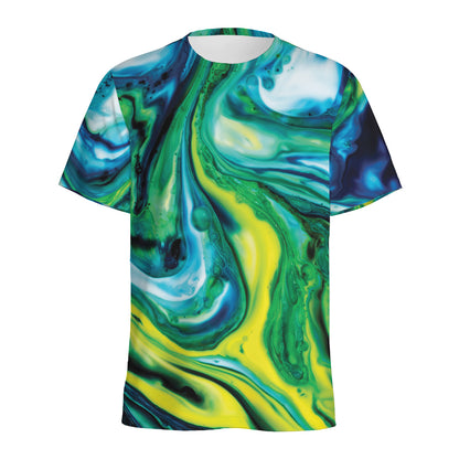 Blue And Green Acid Melt Print Men's Sports T-Shirt
