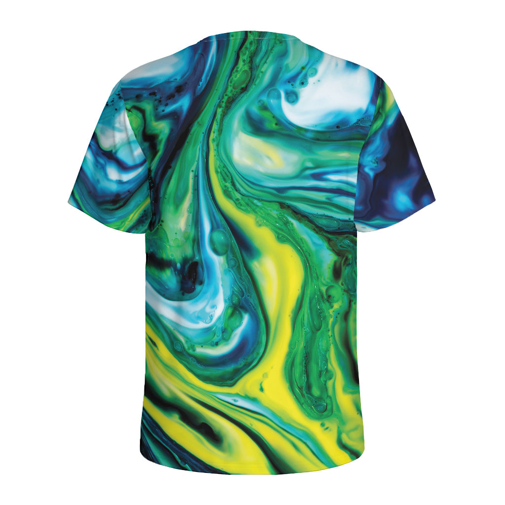 Blue And Green Acid Melt Print Men's Sports T-Shirt