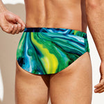 Blue And Green Acid Melt Print Men's Swim Briefs