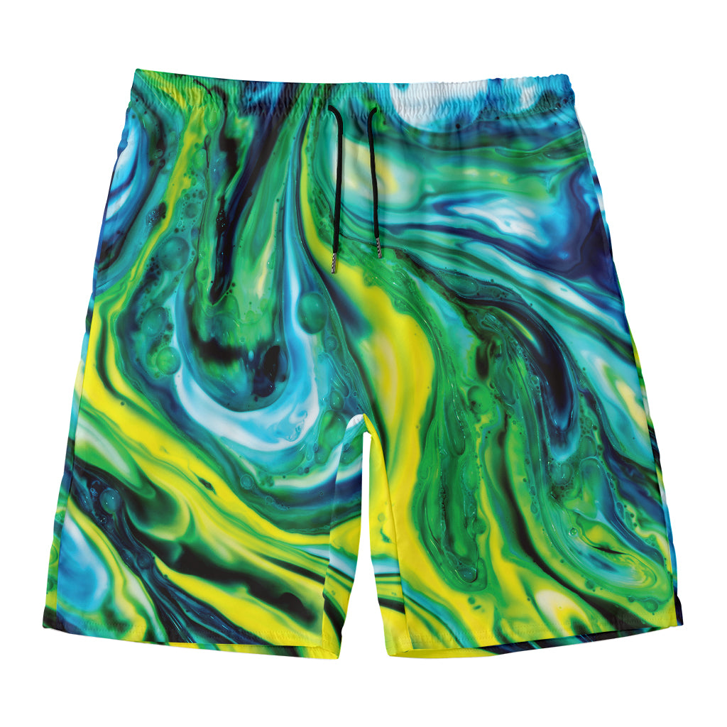 Blue And Green Acid Melt Print Men's Swim Trunks