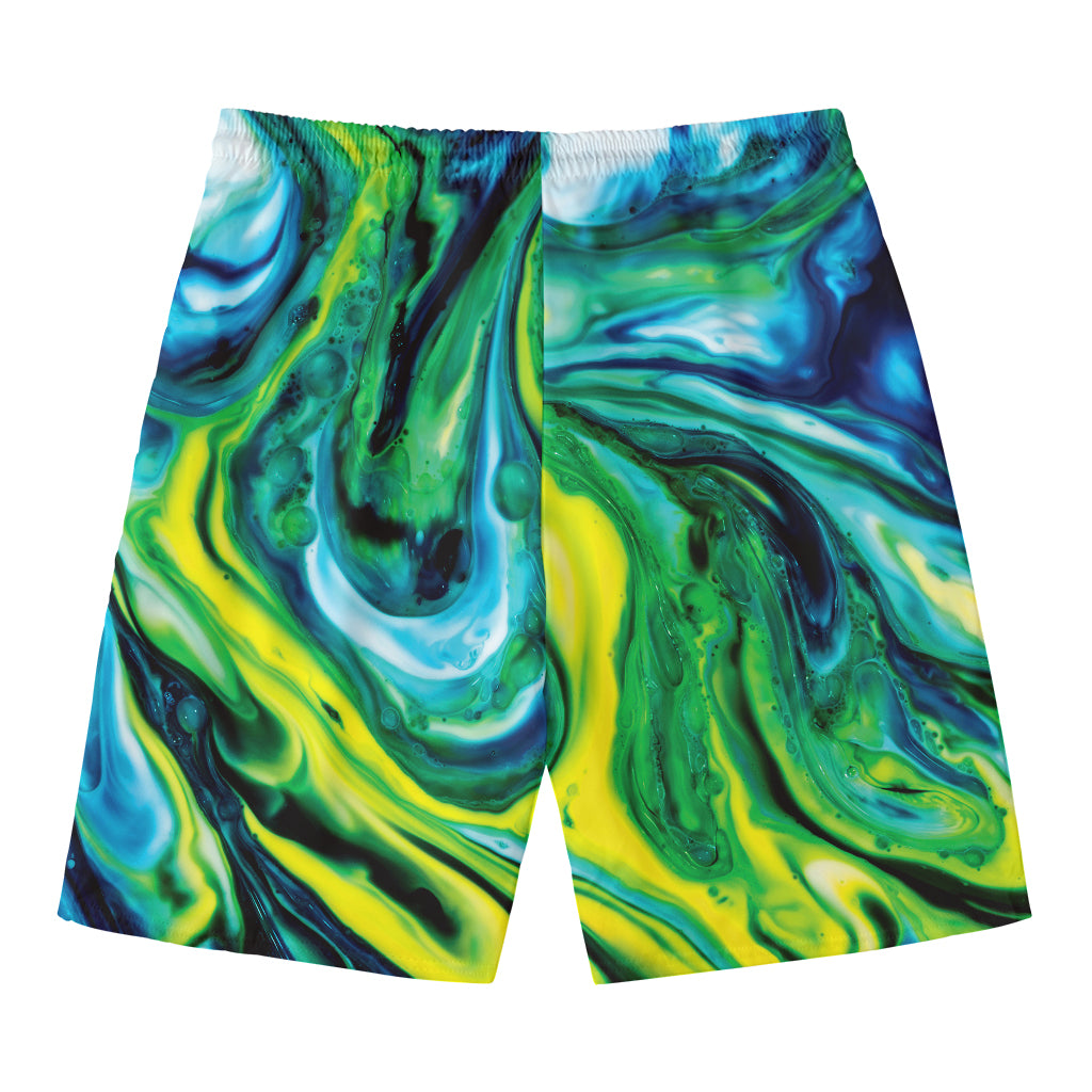 Blue And Green Acid Melt Print Men's Swim Trunks