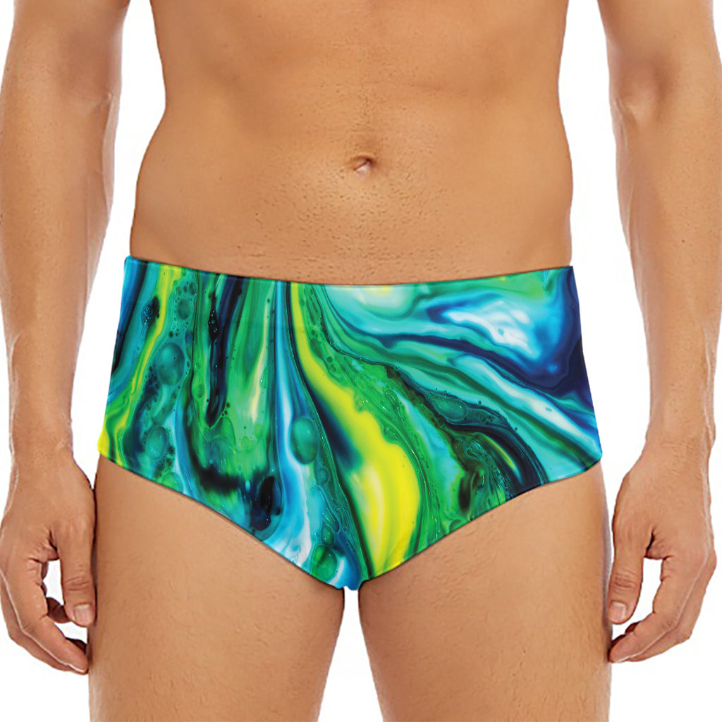 Blue And Green Acid Melt Print Men's Triangle Swim Briefs
