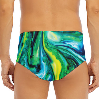 Blue And Green Acid Melt Print Men's Triangle Swim Briefs