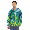 Blue And Green Acid Melt Print Men's Velvet Pullover Hoodie