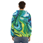 Blue And Green Acid Melt Print Men's Velvet Pullover Hoodie