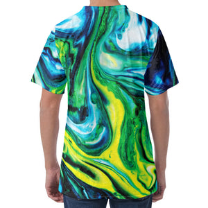 Blue And Green Acid Melt Print Men's Velvet T-Shirt