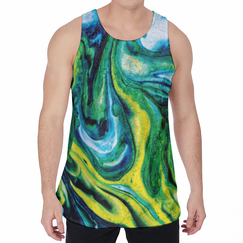 Blue And Green Acid Melt Print Men's Velvet Tank Top