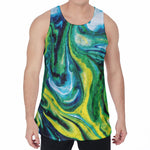 Blue And Green Acid Melt Print Men's Velvet Tank Top