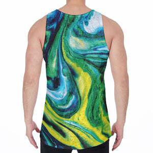 Blue And Green Acid Melt Print Men's Velvet Tank Top