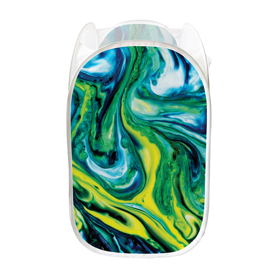 Blue And Green Acid Melt Print Mesh Laundry Hamper