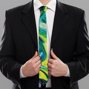 Blue And Green Acid Melt Print Necktie