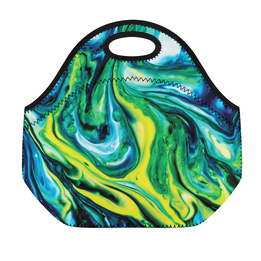 Blue And Green Acid Melt Print Neoprene Lunch Bag