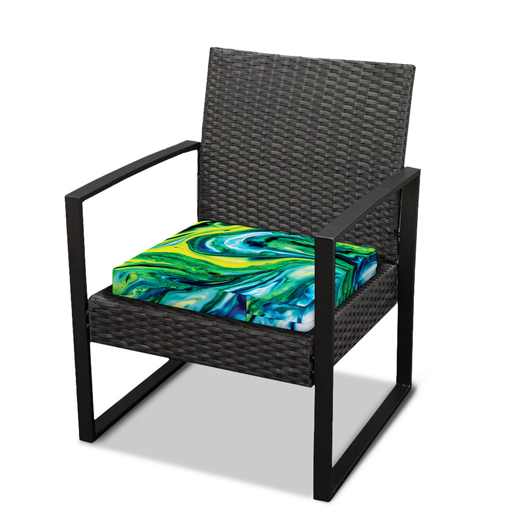 Blue And Green Acid Melt Print Outdoor Seat Cushion Cover