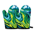 Blue And Green Acid Melt Print Oven Mitts