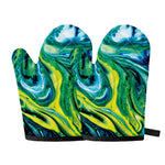 Blue And Green Acid Melt Print Oven Mitts