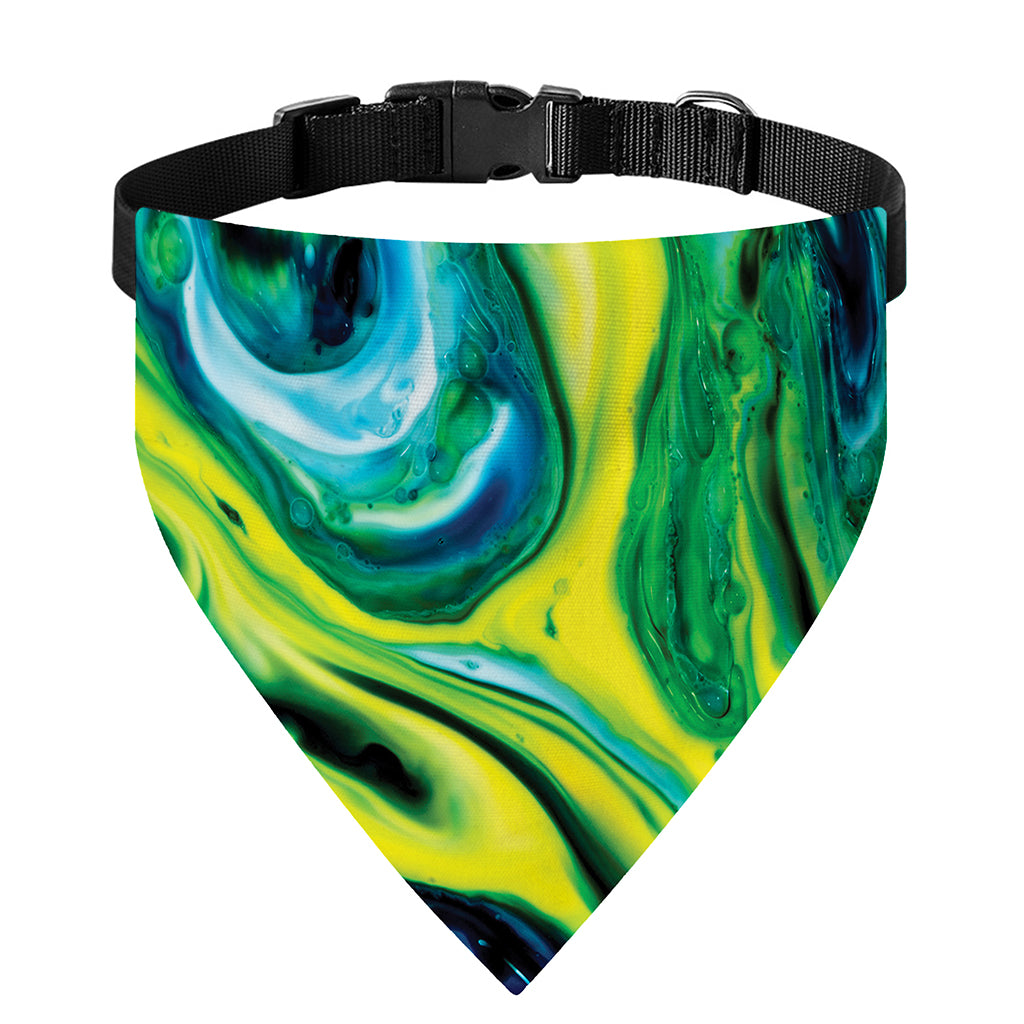 Blue And Green Acid Melt Print Over The Collar Dog Bandana
