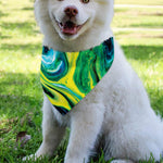 Blue And Green Acid Melt Print Over The Collar Dog Bandana