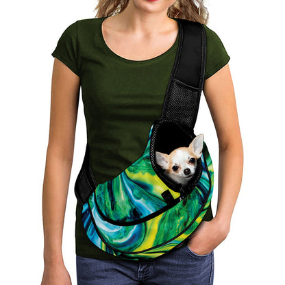 Blue And Green Acid Melt Print Pet Sling Carrier