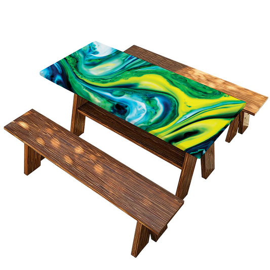 Blue And Green Acid Melt Print Picnic Table Cover