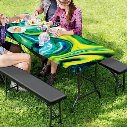Blue And Green Acid Melt Print Picnic Table Cover