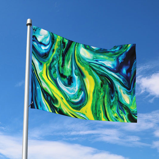 Blue And Green Acid Melt Print Polyester Flag
