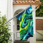 Blue And Green Acid Melt Print Polyester Flag