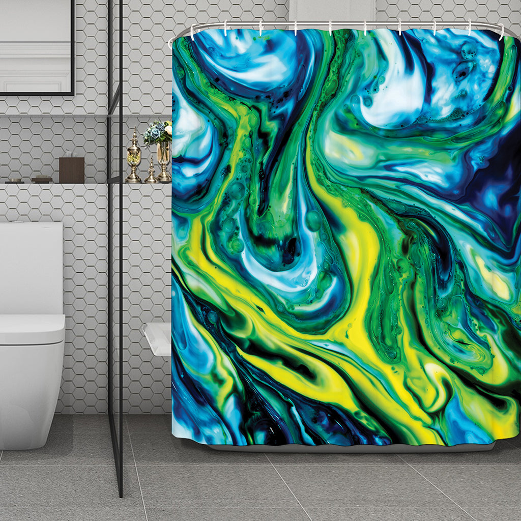 Blue And Green Acid Melt Print Polyester Shower Curtain