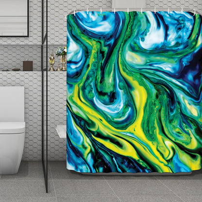 Blue And Green Acid Melt Print Polyester Shower Curtain