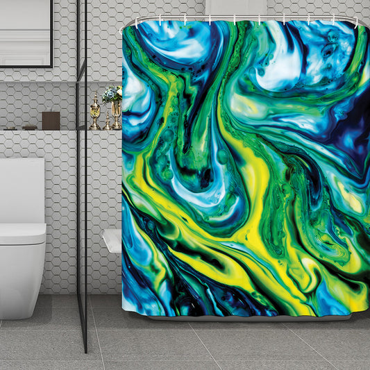 Blue And Green Acid Melt Print Polyester Shower Curtain