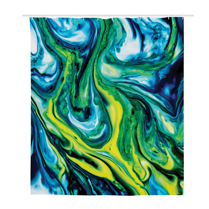 Blue And Green Acid Melt Print Polyester Shower Curtain