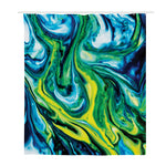 Blue And Green Acid Melt Print Polyester Shower Curtain