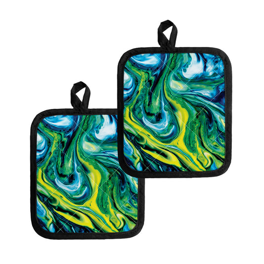 Blue And Green Acid Melt Print Pot Holders