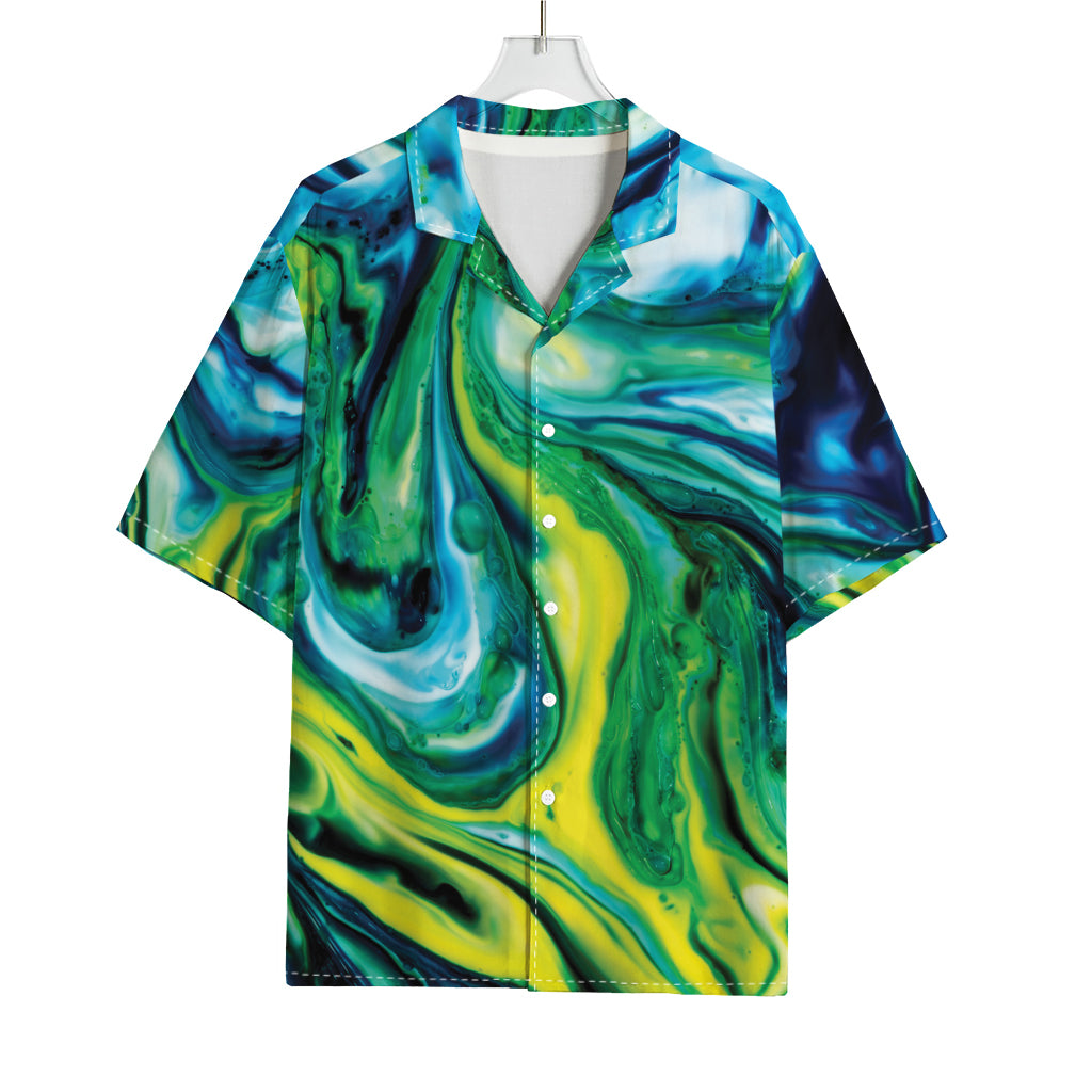 Blue And Green Acid Melt Print Rayon Hawaiian Shirt