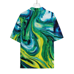 Blue And Green Acid Melt Print Rayon Hawaiian Shirt