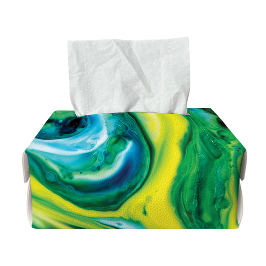 Blue And Green Acid Melt Print Rectangle Tissue Box Cover