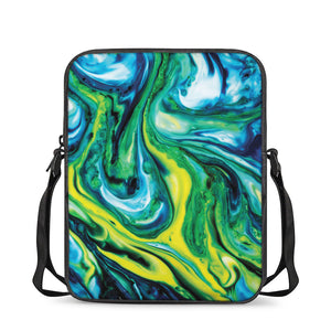 Blue And Green Acid Melt Print Rectangular Crossbody Bag