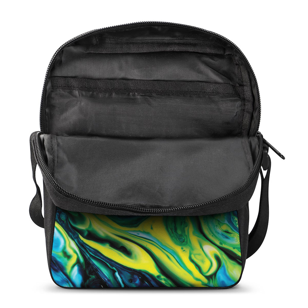 Blue And Green Acid Melt Print Rectangular Crossbody Bag