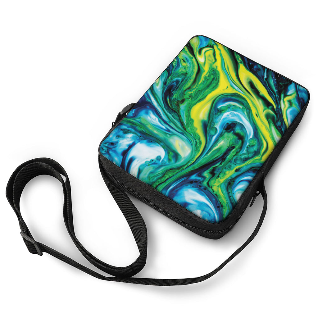 Blue And Green Acid Melt Print Rectangular Crossbody Bag