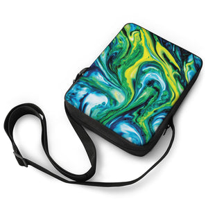 Blue And Green Acid Melt Print Rectangular Crossbody Bag