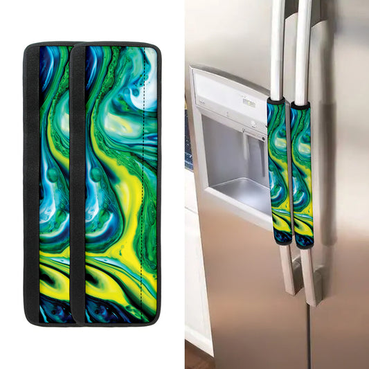 Blue And Green Acid Melt Print Refrigerator Handle Covers