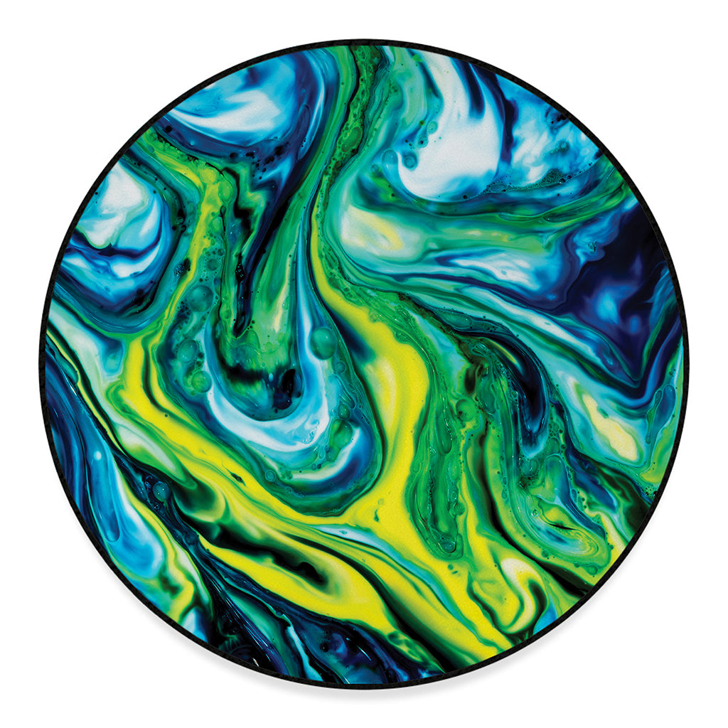 Blue And Green Acid Melt Print Round Floor Mat