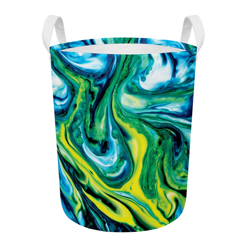 Blue And Green Acid Melt Print Round Laundry Basket
