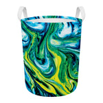 Blue And Green Acid Melt Print Round Laundry Basket