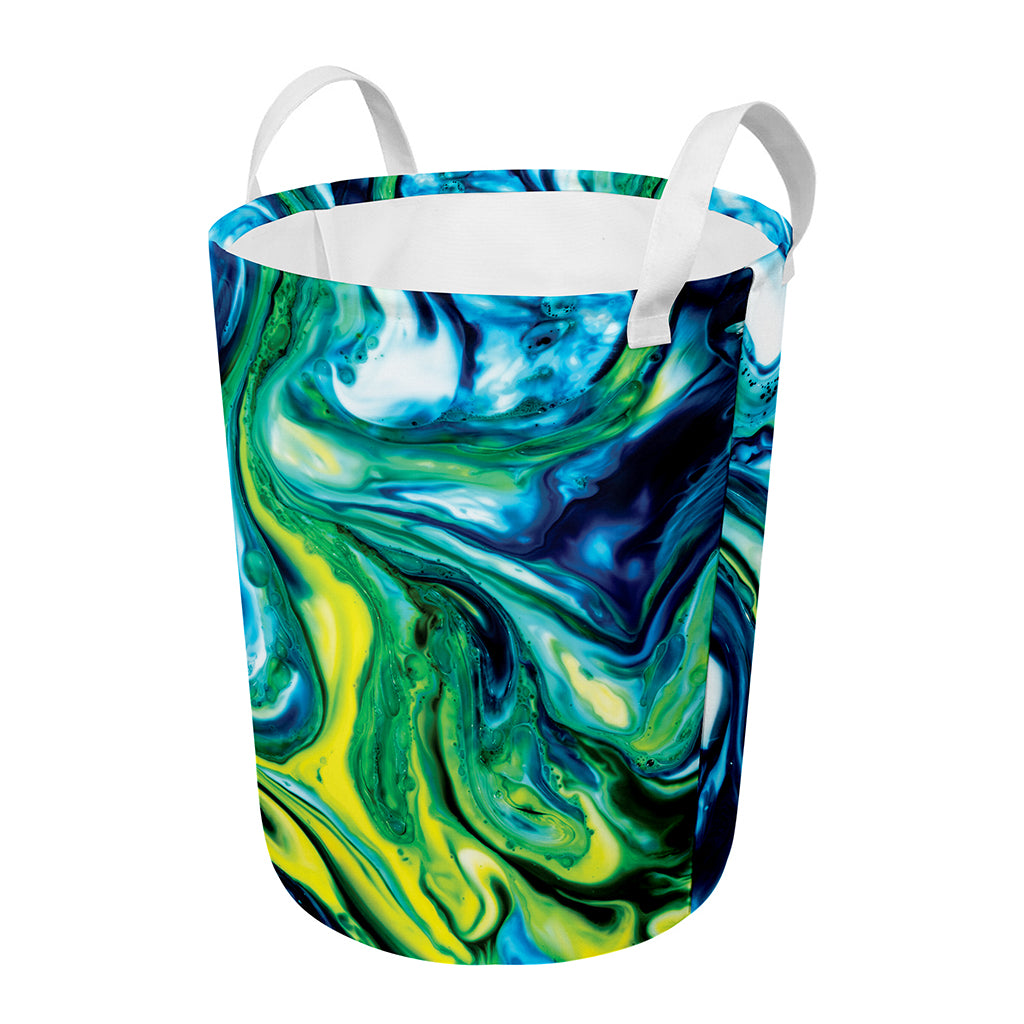 Blue And Green Acid Melt Print Round Laundry Basket