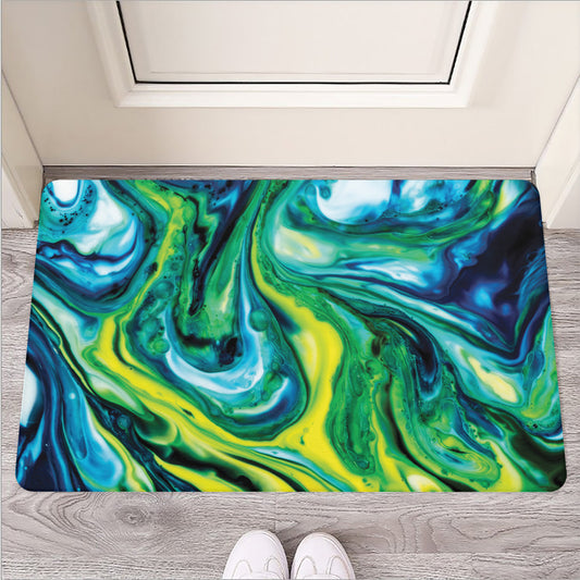 Blue And Green Acid Melt Print Rubber Doormat