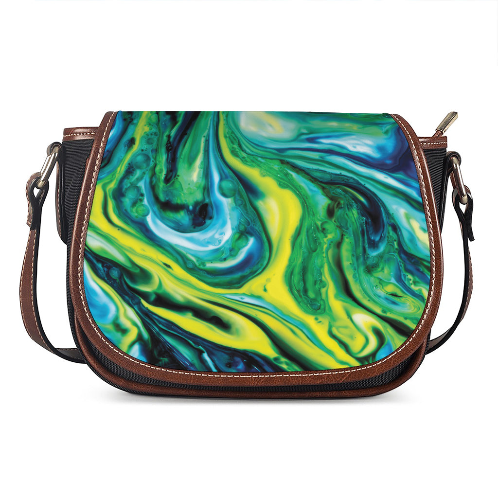 Blue And Green Acid Melt Print Saddle Bag